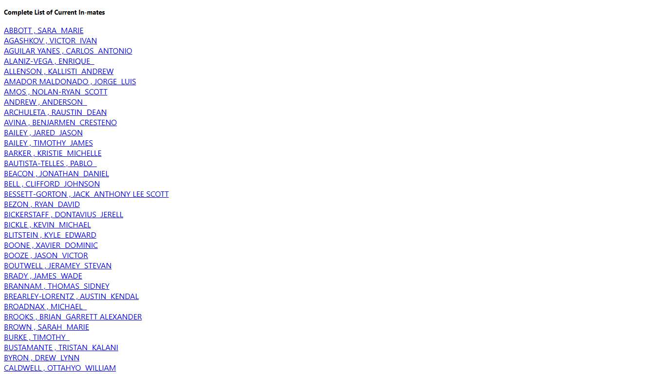 to display a list of all current inmates